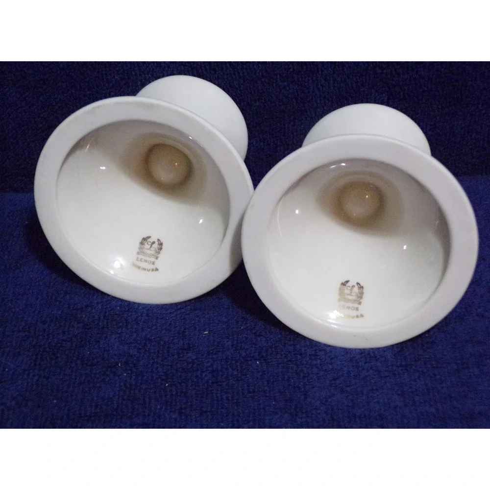 Lenox‎ Cream Color w/Silver Trim Candle Holders Set of 2 USA Contemporary Design